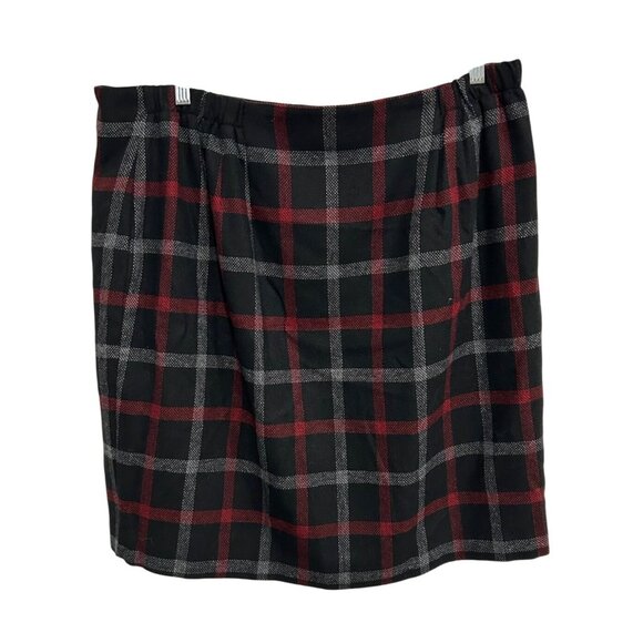 Vintage Worthington Plaid Skirt Black Red Gray Wool Side Button Closure Sz 24 - Picture 2 of 8